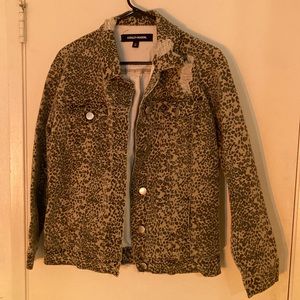 Ashley Mason Animal Print Distressed Denim Jacket Size XS